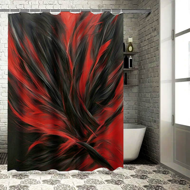 Home Bathroom Ideas - Roter und schwarzer abstrakter Druck-Duschvorhang für