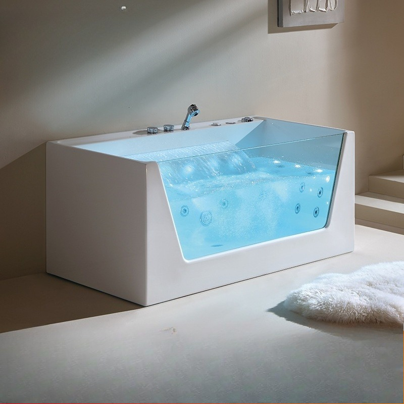 Home Bathroom Jacuzzi Tub - Acryl-Massagewanne, Intelligente Thermostat-Spa-Wanne, Rechteckiger Glas-Jacuzzi, Für