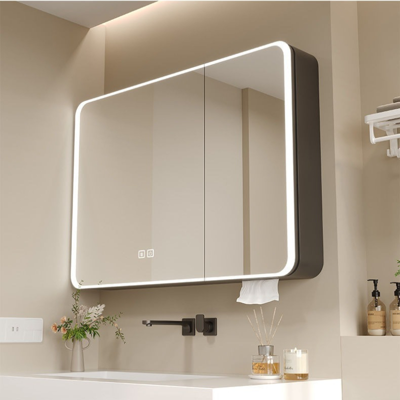 Bathroom Cabinet Mirror - LED-Badezimmerspiegelschrank aus Aluminium mit Abgerundeten Ecken,