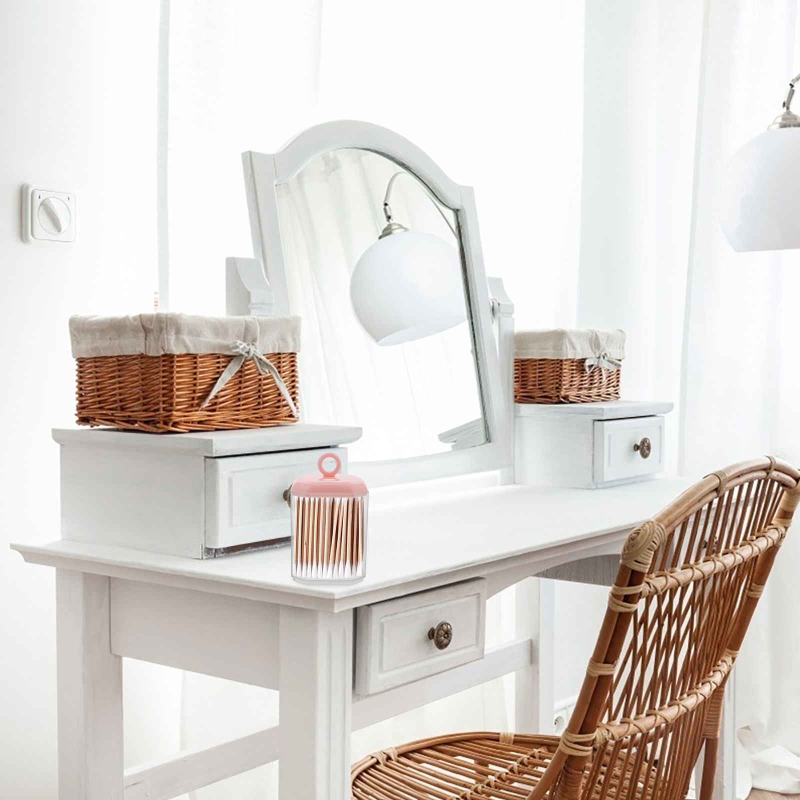 Home Essentials Bathroom Organizer - Desktop-Wattestäbchen-Aufbewahrungsbox mit Deckel, eleganter Make-up-Organizer für