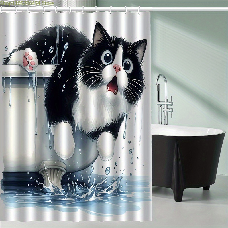Home Bathroom Ideas - Lustiger Duschvorhang mit springender Katze aus