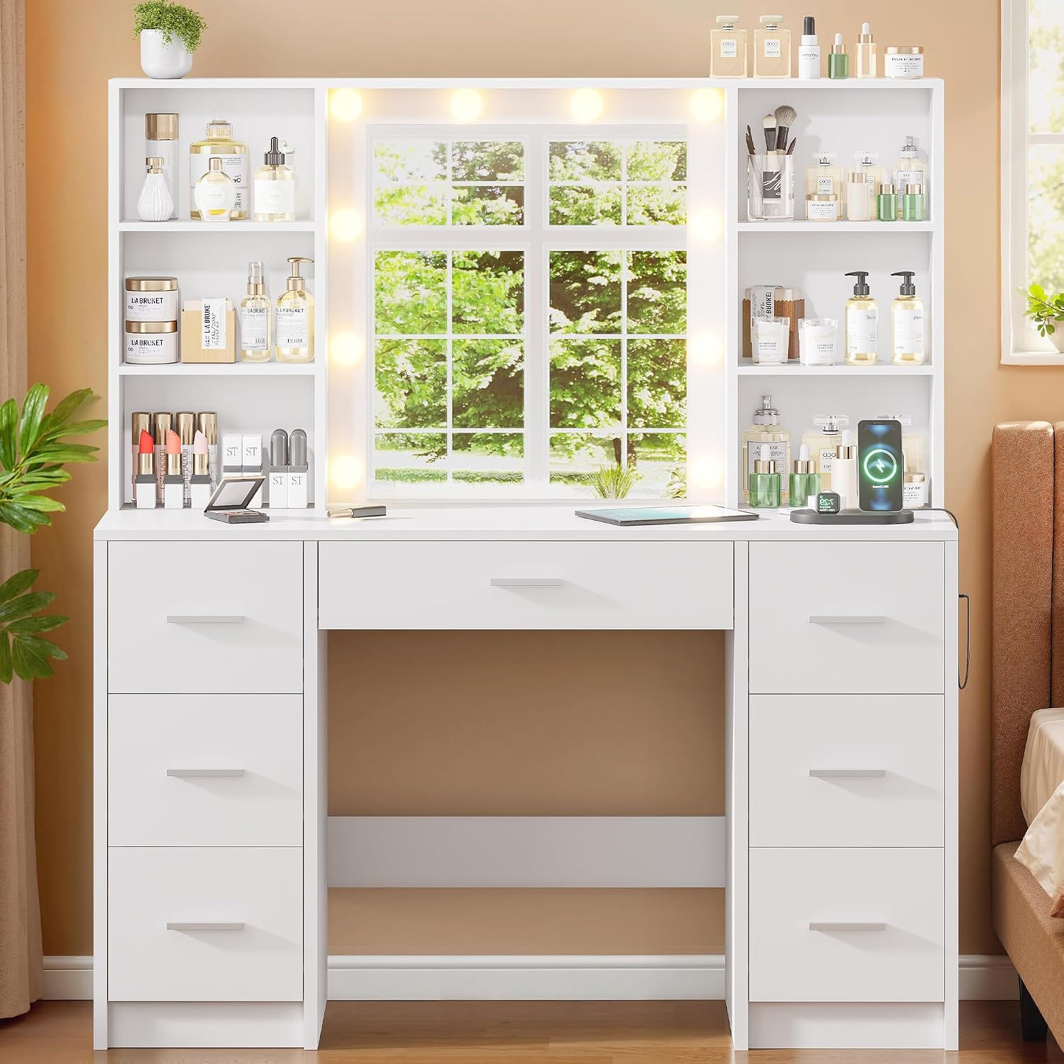 Home Outlet Bathroom Mirrors - Großer Schminktisch mit LED-Spiegel & Steckdose,