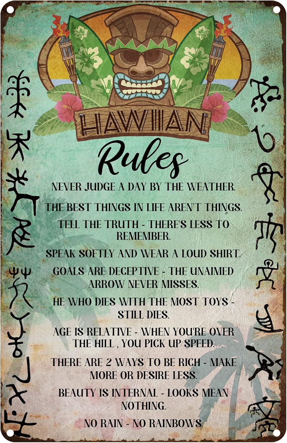 Home Bathroom Rules - Vintage Blechschild „Hawaiianische Regeln“ – Lustiges