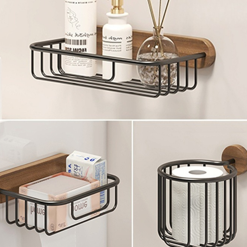 Home Bathroom Paper Towel Holder - Massivholz-Taschentuchhalter ohne Bohren, Walnuss-Badezimmer-Organizer, Papierhandtuch-Aufbewahrung, Wand-Telefonablage