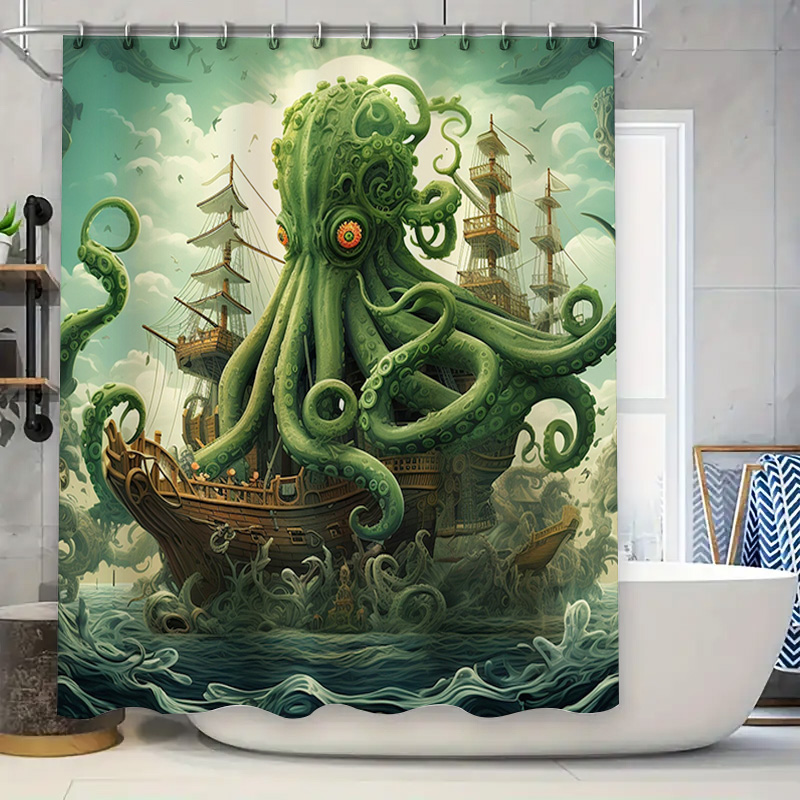 Home Bathroom Ideas - Oktopus Schiff Duschvorhang Surreal Marine Dekor