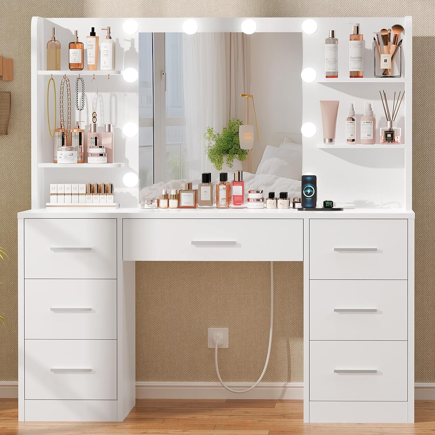 Home Outlet Bathroom Mirrors - Großer Schminktisch mit LED-beleuchtetem Spiegel, Steckdose,