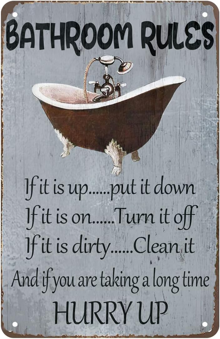 Home Bathroom Rules - Badezimmer-Regeln Schild Lustiges Retro Vintage Metallschild