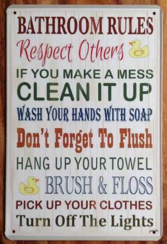 Home Bathroom Rules - Metall-Blechschild, Plakette, Badezimmerregeln, Vintage-Retro-Wanddekoration, Poster, Heim-Schild