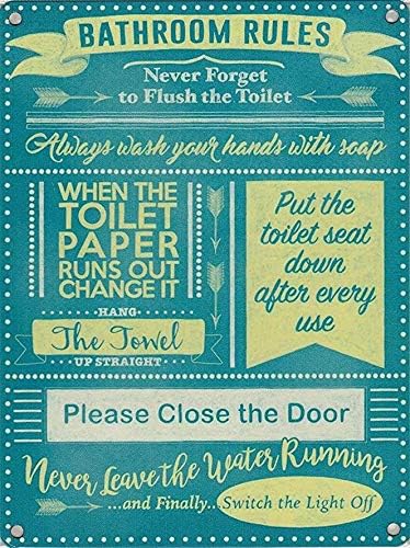 Home Bathroom Rules - Metall-Wandschild im Vintage-Stil, Plakette mit Badezimmerregeln,