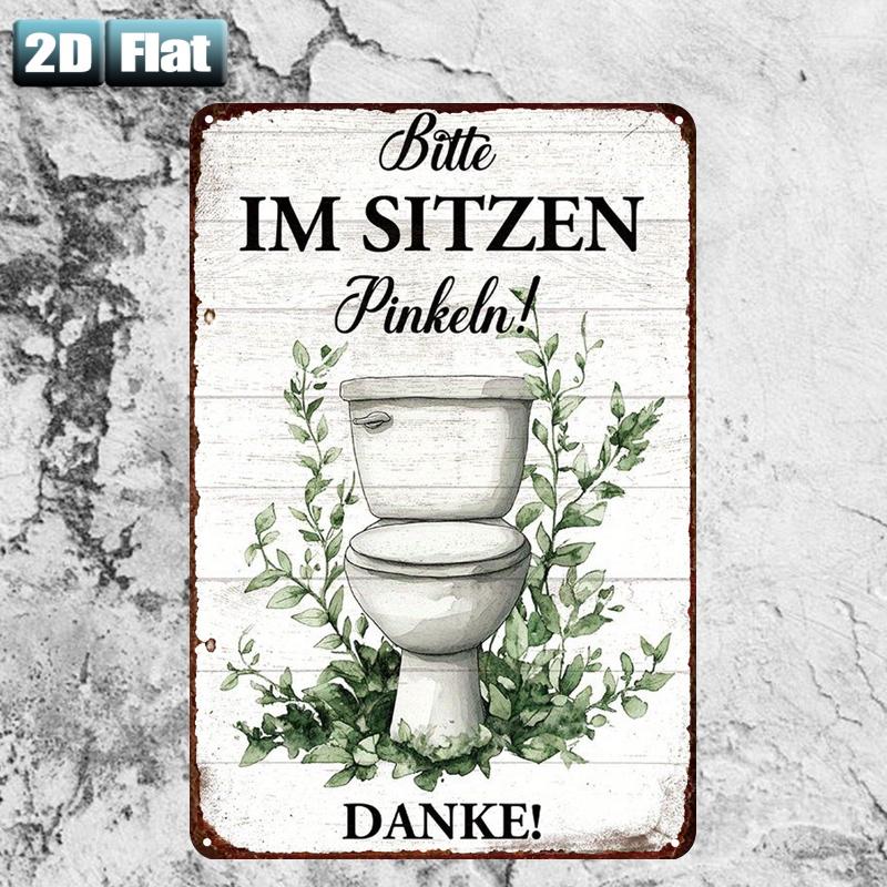 Home Bathroom Rules - Retro-Metallschild „Sit Down To Pee“ –