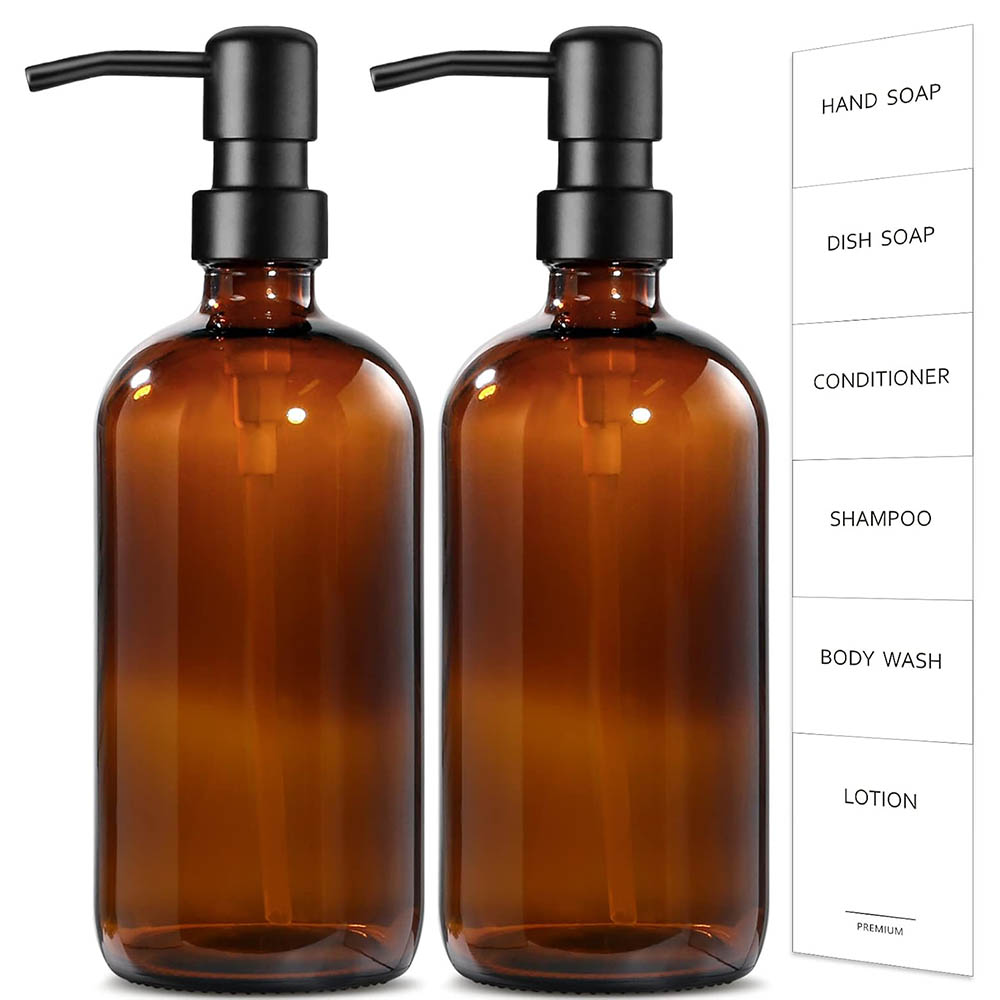 Soap Dispenser Pump - Seifenspender aus bernsteinfarbenem Glas, 2er-Pack, Handseifenspender