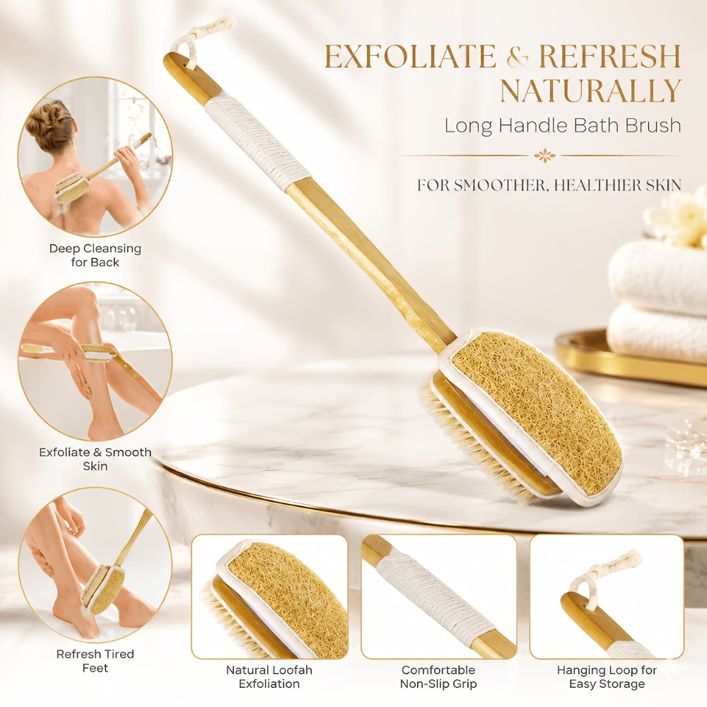 Home Bathroom Cleaning Machine - Holz-Badebürste mit langem Griff, natürlicher Luffa,