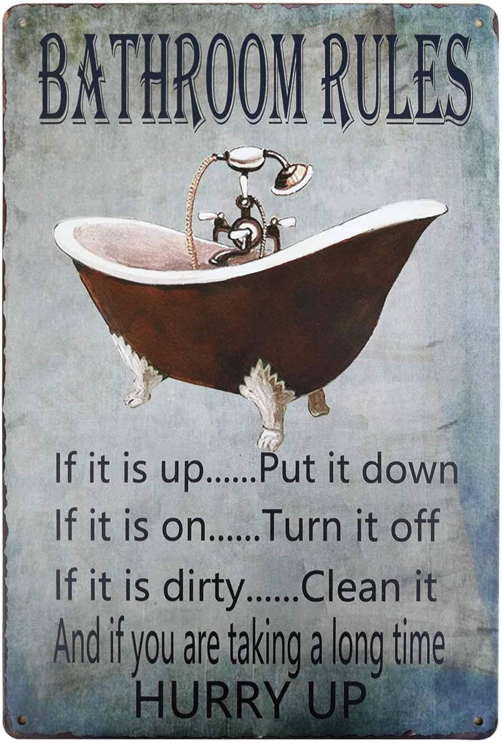 Home Bathroom Rules - PXIYOU Rustikales Badezimmer-Regeln-Schild, Vintage Blechschild, Bauernhaus-Kunst