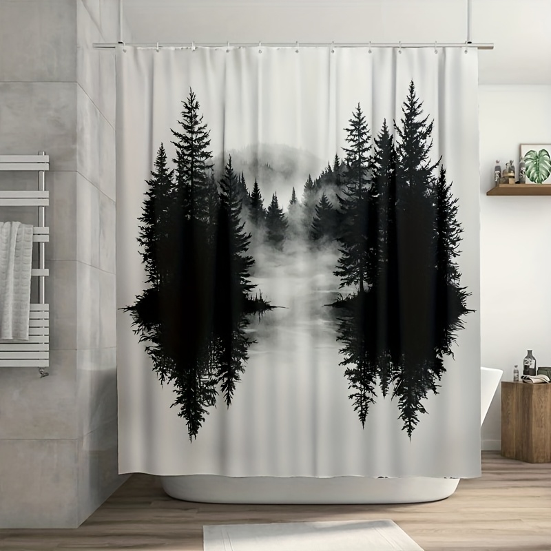 Home Bathroom Ideas - Duschvorhang mit Nebelwald- und Waldmotiv, Naturdruck,