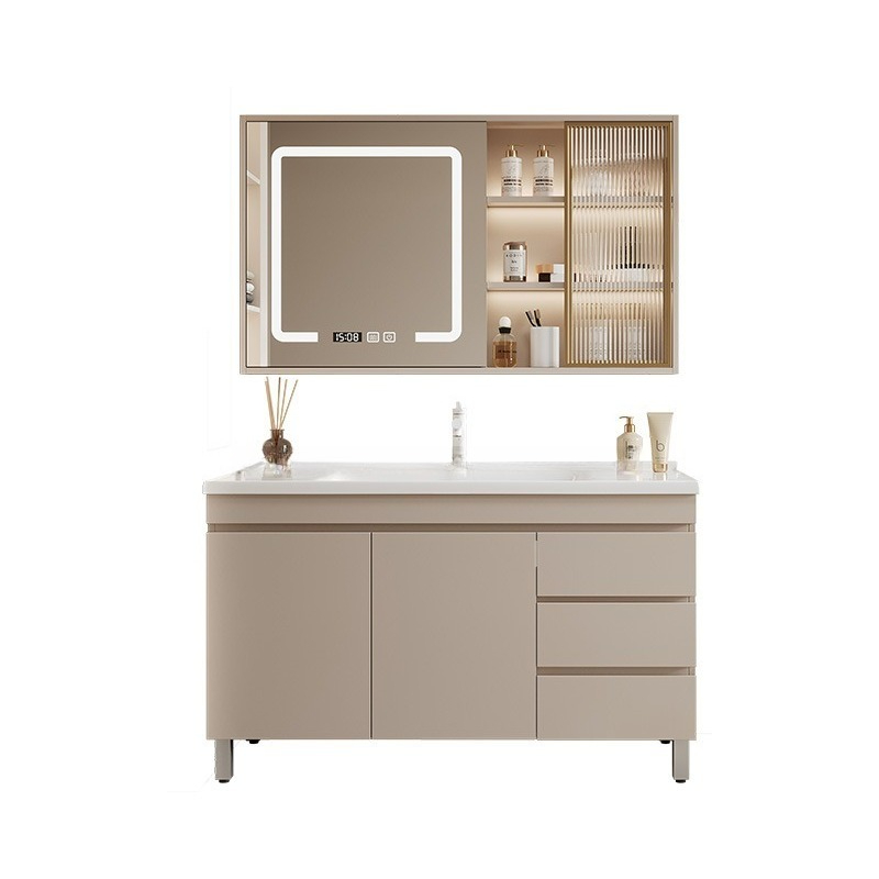 Bathroom Cabinet Mirror - Massivholz-Badezimmerschrank-Kombination mit integriertem Keramikwaschbecken, WC und