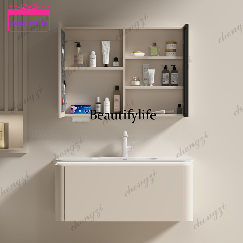 A17 Cremegrauer Massivholz-Bad – Bathroom Cabinet Mirror Bewertung und Preis