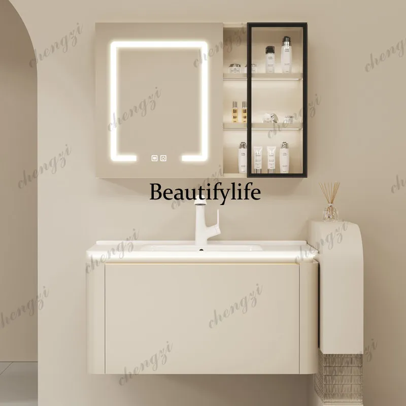 A17 Cremegrauer Massivholz-Bad – Bathroom Cabinet Mirror Bewertung und Preis