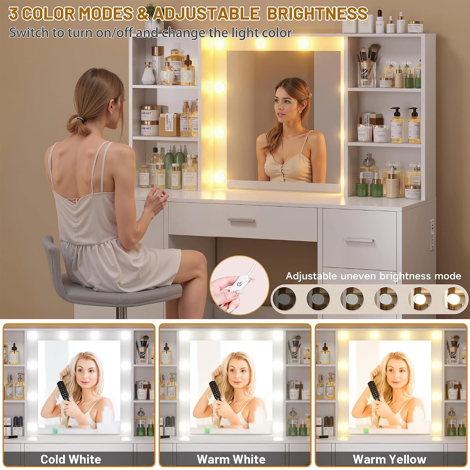 Großer Schminktisch mit LED-Sp – Home Outlet Bathroom Mirrors Bewertung und Preis