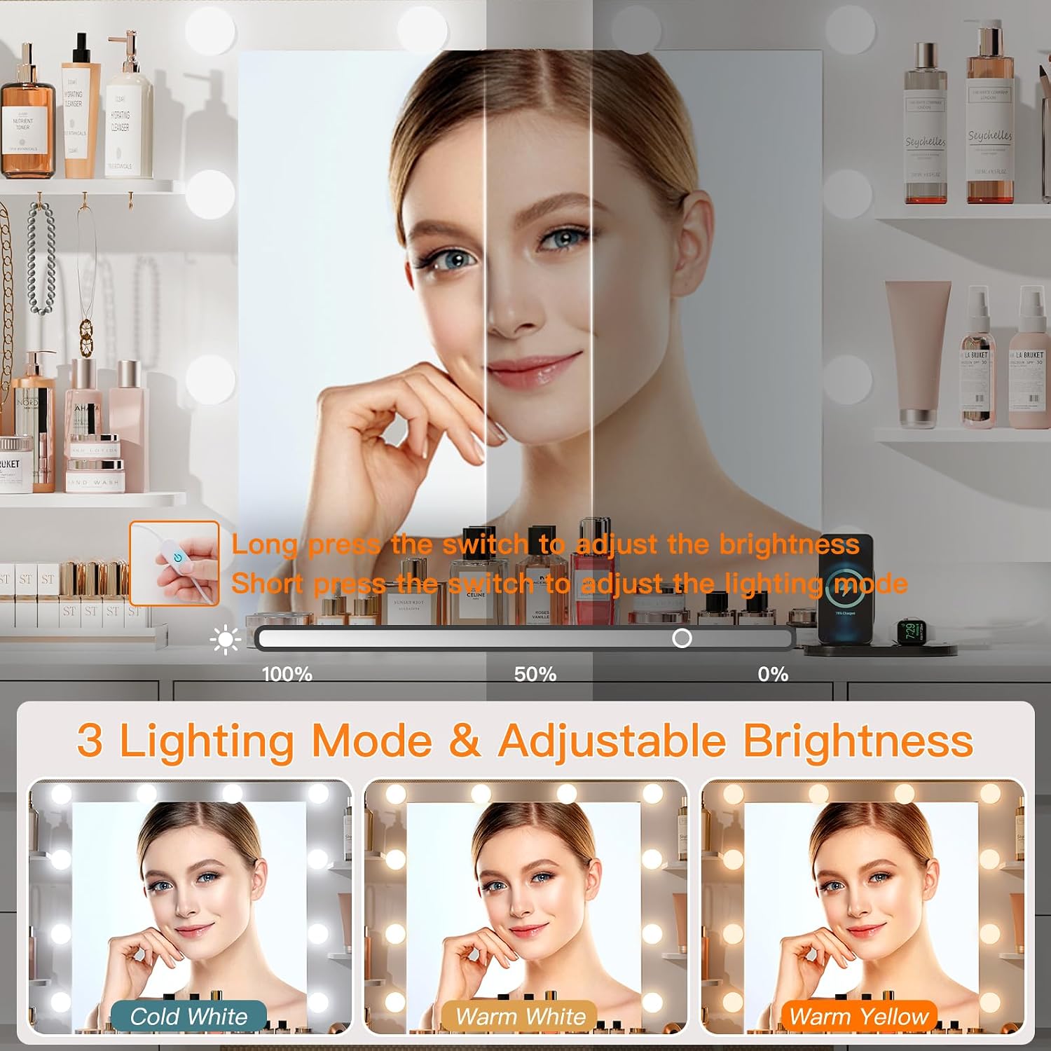 Großer Schminktisch mit LED-be – Home Outlet Bathroom Mirrors Bewertung und Preis